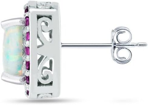 Sterling Silver Synthetic White Opal and Gemstone Cushion-cut Halo Stud Earrings in Saudi Arabia