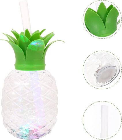 LED Light Up Pineapple Cups:3pcs Pineapple Drink Cups with Straws Luau Party Decorations Hawaiian Luau Tiki and Beach Theme Party Decorations for and Adults in Saudi Arabia