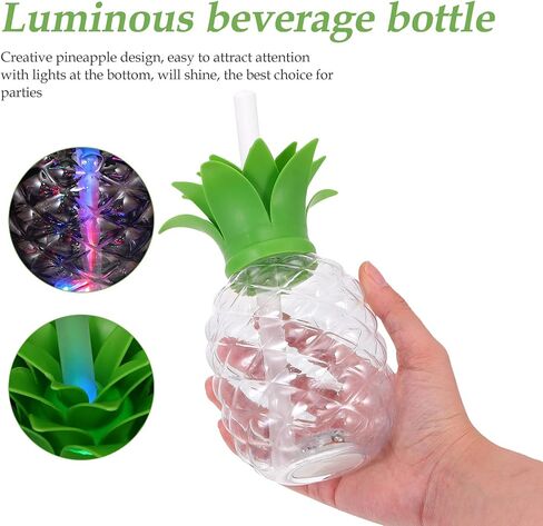 LED Light Up Pineapple Cups:3pcs Pineapple Drink Cups with Straws Luau Party Decorations Hawaiian Luau Tiki and Beach Theme Party Decorations for and Adults in Saudi Arabia