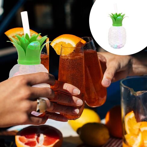 LED Light Up Pineapple Cups:3pcs Pineapple Drink Cups with Straws Luau Party Decorations Hawaiian Luau Tiki and Beach Theme Party Decorations for and Adults in Saudi Arabia