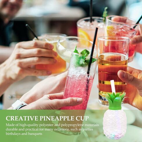 LED Light Up Pineapple Cups:3pcs Pineapple Drink Cups with Straws Luau Party Decorations Hawaiian Luau Tiki and Beach Theme Party Decorations for and Adults in Saudi Arabia