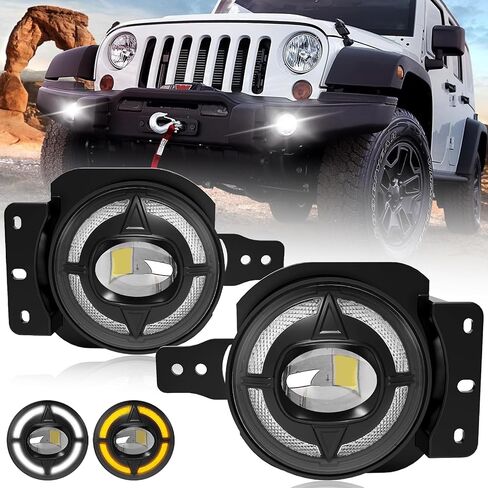 4-Inch LED Fog Lights with DRL & Turn Signals - Compatible with 2019 2020 2021 2022 Jeep Wrangler JL & JT - Complete Jeep Wrangler Fog Lamp Replacement Kit (1 Pair) in Saudi Arabia