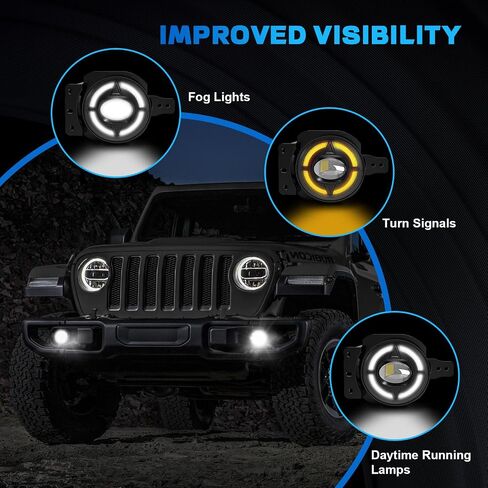4-Inch LED Fog Lights with DRL & Turn Signals - Compatible with 2019 2020 2021 2022 Jeep Wrangler JL & JT - Complete Jeep Wrangler Fog Lamp Replacement Kit (1 Pair) in Saudi Arabia