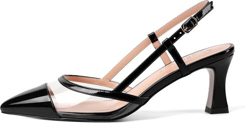 Womens Patent Pointed Toe Dating Slingback Clear Buckle Kitten Mid Heel Pumps Shoes 2.5 Inch in Saudi Arabia