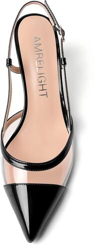 Womens Patent Pointed Toe Dating Slingback Clear Buckle Kitten Mid Heel Pumps Shoes 2.5 Inch in Saudi Arabia