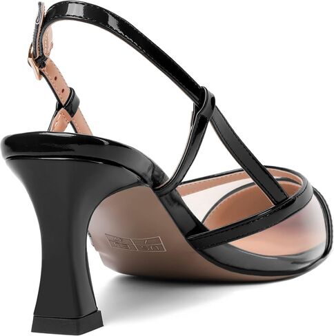 Womens Patent Pointed Toe Dating Slingback Clear Buckle Kitten Mid Heel Pumps Shoes 2.5 Inch in Saudi Arabia