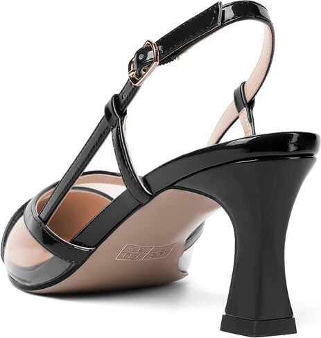 Womens Patent Pointed Toe Dating Slingback Clear Buckle Kitten Mid Heel Pumps Shoes 2.5 Inch in Saudi Arabia