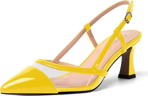 Womens Patent Pointed Toe Dating Slingback Clear Buckle Kitten Mid Heel Pumps Shoes 2.5 Inch in Saudi Arabia