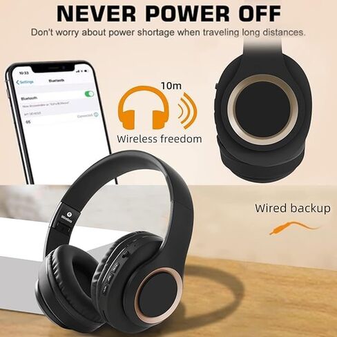Bluetooth Headphones Over Ear with Microphone,Wireless BT Headphones,Foldable Wireless and Wired Stereo Headphones Micro SD/TF, FM,Soft Earmuffs &Light Weight for Prolonged Wearing (Black) in Saudi Arabia