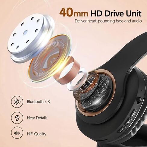 Bluetooth Headphones Over Ear with Microphone,Wireless BT Headphones,Foldable Wireless and Wired Stereo Headphones Micro SD/TF, FM,Soft Earmuffs &Light Weight for Prolonged Wearing (Black) in Saudi Arabia