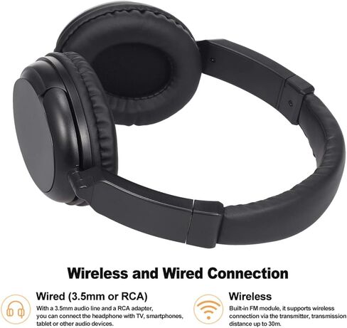 FM Wireless Headphones Over-Ear Music Earphones with Transmitter 3.5mm & RCA Wired Headset Support FM Radio for TV PC Phones MP3 Player in Kuwait