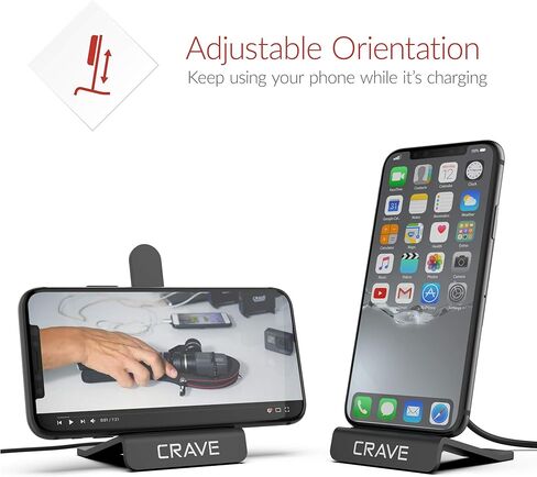 حامل شحن لاسلكي Crave، شاحن لاسلكي سريع 10 واط، وسادة شحن لاسلكية معتمدة من Qi لهواتف iPhone 12، 11، Xs، XR، 8، Samsung Note 20، Note 10، Note 9، S21، S20، S10 - أسود in Kuwait
