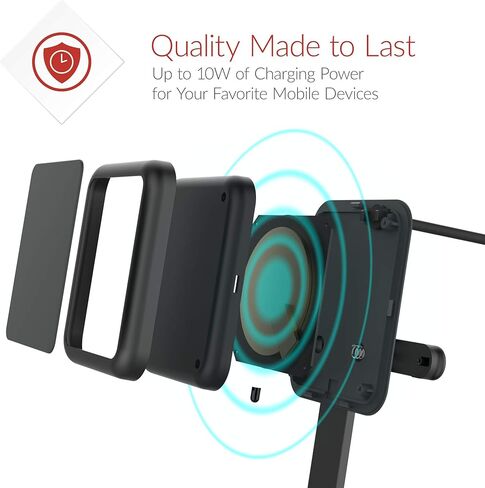 حامل شحن لاسلكي Crave، شاحن لاسلكي سريع 10 واط، وسادة شحن لاسلكية معتمدة من Qi لهواتف iPhone 12، 11، Xs، XR، 8، Samsung Note 20، Note 10، Note 9، S21، S20، S10 - أسود in Kuwait