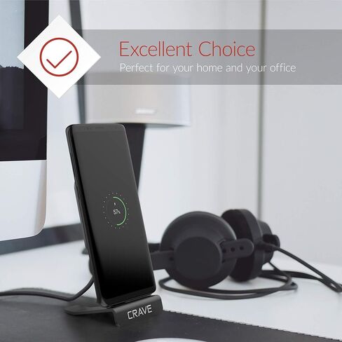 حامل شحن لاسلكي Crave، شاحن لاسلكي سريع 10 واط، وسادة شحن لاسلكية معتمدة من Qi لهواتف iPhone 12، 11، Xs، XR، 8، Samsung Note 20، Note 10، Note 9، S21، S20، S10 - أسود in Kuwait