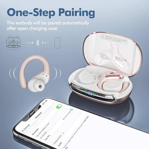 Wireless Earbuds Bluetooth Headphones 80Hrs Playback with LED Diaplay Wireless Charging Case Noise Cancelling Ear Buds with Earhooks, Over Ear Earphones for Sports Running Workout (Black) in Saudi Arabia