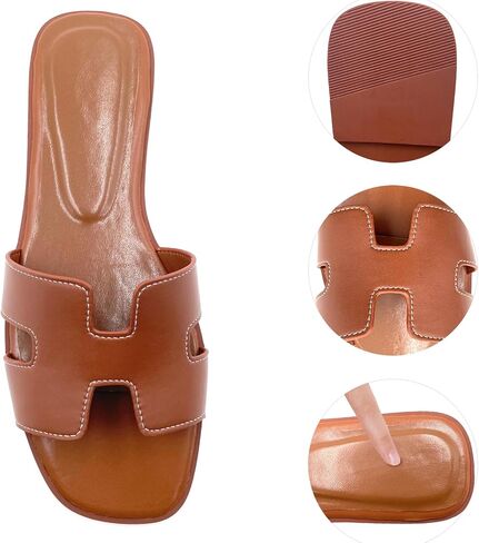 Women's Flat Sandals.Flat Sandals with Unique Design, PU Leather Handcrafted Slippers,Versatile for Vacation, Home, Casual Wear, Gift in Saudi Arabia