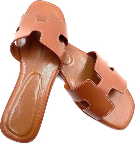 Women's Flat Sandals.Flat Sandals with Unique Design, PU Leather Handcrafted Slippers,Versatile for Vacation, Home, Casual Wear, Gift in Saudi Arabia