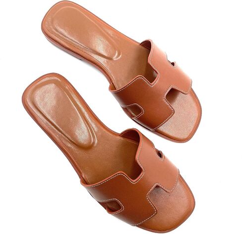 Women's Flat Sandals.Flat Sandals with Unique Design, PU Leather Handcrafted Slippers,Versatile for Vacation, Home, Casual Wear, Gift in Saudi Arabia