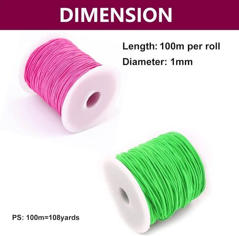 قطعتان من الحبل المرن 1 مم، 218 ياردة، سلك سلسلة تونان قابل للتمدد للأساور والقلائد وصنع المجوهرات بالخرز - أخضر، وردي in Kuwait