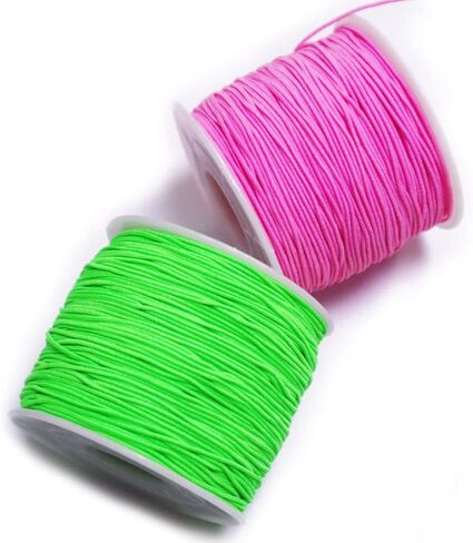 قطعتان من الحبل المرن 1 مم، 218 ياردة، سلك سلسلة تونان قابل للتمدد للأساور والقلائد وصنع المجوهرات بالخرز - أخضر، وردي in Kuwait