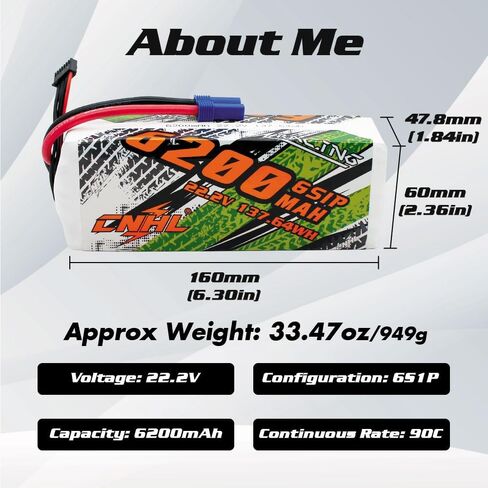 CNHL 22.2V 6200MAH 6S Lipo Battery 90C حافظة ناعمة مع قابس EC5 لطائرة RC RC Quadcopter Helicopter Battery RC Car/Truck RC Boat DJI Airplane in Saudi Arabia