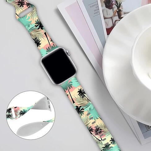 BACDOILQ Summer Watch Band Tropical Palm Tree Sea Turtle Smartwatch Bands Wristband Compatible with Watch 38mm 40mm 41mm Soft Silicone Strap Replacement for Series 8/7/6/5/4/3/2/1/SE in Saudi Arabia