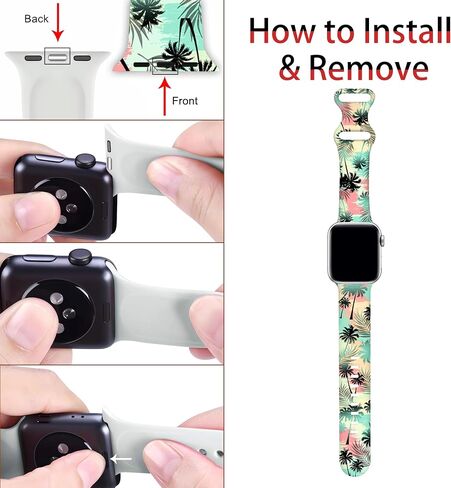 BACDOILQ Summer Watch Band Tropical Palm Tree Sea Turtle Smartwatch Bands Wristband Compatible with Watch 38mm 40mm 41mm Soft Silicone Strap Replacement for Series 8/7/6/5/4/3/2/1/SE in Saudi Arabia