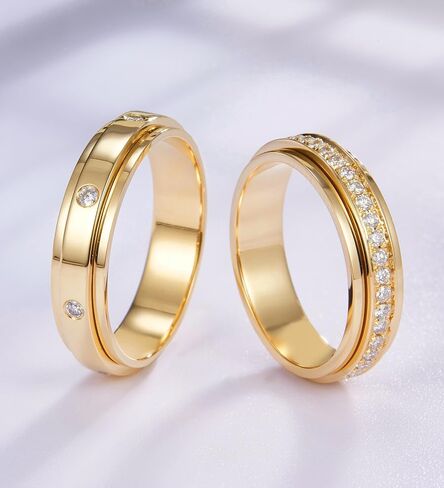 Kainier 14K Gold Plated Anxiety Rings Cubic Zirconia Stones Spinner Fidget Band Rings for Women Men Relieving Anxiety Lucky Rings Comfort Fit Size 5 to 10 in Kuwait