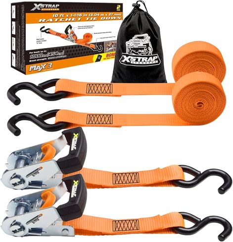 أشرطة ربط السقاطة القياسية XSTRAP - 4PK - 1-1/16 بوصة × 10 قدم، قوة كسر 3000 رطل، طقم ربط شديد التحمل مع حلقات ناعمة 2PK - أشرطة شحن للأجهزة المتحركة، دراجة نارية (فاخرة) in Saudi Arabia