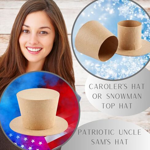 Pack of 24 Paper Mache Caroler Hats by Factory Direct Craft- Papier Mache Snowman Top Hats for Christmas Holiday Crafts, 4th of July Uncle Sam or St. Patrick's Day Decorations (2-1/2" H x 3-3/8" Dia) in Saudi Arabia