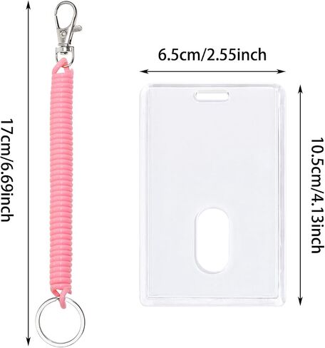 Mini Skater 3set Acrylic Card Sleeve Stretch Spring Spiral Coil Keychain Clear Hard Plastic Top Loader Card Badge Protector Case Holder for ID Bank Student Trading Card,Vertical (Clear Wrist Coil) in Kuwait