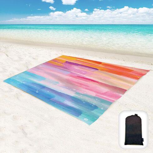 Sand Proof Beach Blanket,Waterproof Sand Free Beach Mat Large 71"x 60" with Corner Pockets,Portable Mesh Bag for Beach Festival,Picnic,Travel and Outdoor Camping,Rainbow Watercolor Painting in Kuwait