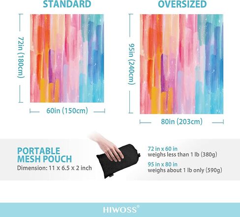 Sand Proof Beach Blanket,Waterproof Sand Free Beach Mat Large 71"x 60" with Corner Pockets,Portable Mesh Bag for Beach Festival,Picnic,Travel and Outdoor Camping,Rainbow Watercolor Painting in Kuwait