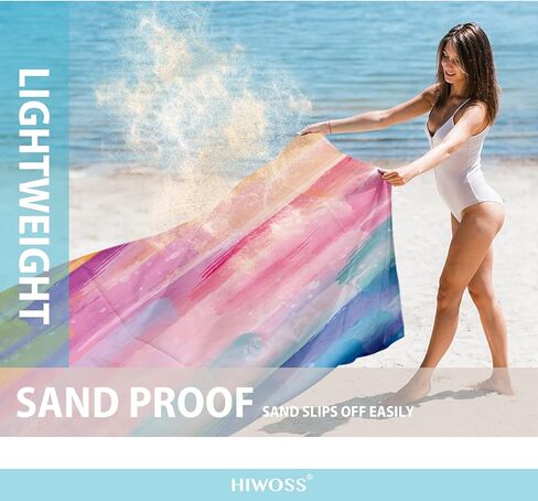 Sand Proof Beach Blanket,Waterproof Sand Free Beach Mat Large 71"x 60" with Corner Pockets,Portable Mesh Bag for Beach Festival,Picnic,Travel and Outdoor Camping,Rainbow Watercolor Painting in Kuwait