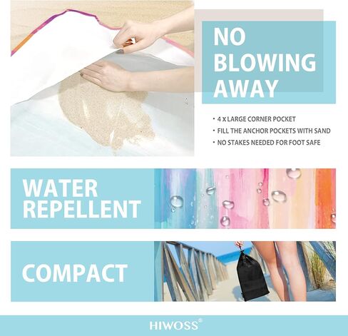 Sand Proof Beach Blanket,Waterproof Sand Free Beach Mat Large 71"x 60" with Corner Pockets,Portable Mesh Bag for Beach Festival,Picnic,Travel and Outdoor Camping,Rainbow Watercolor Painting in Kuwait
