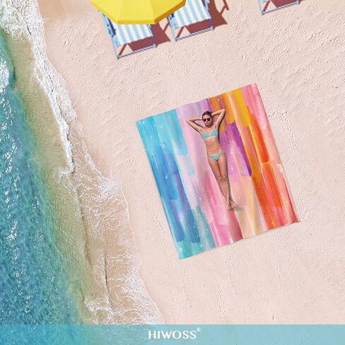 Sand Proof Beach Blanket,Waterproof Sand Free Beach Mat Large 71"x 60" with Corner Pockets,Portable Mesh Bag for Beach Festival,Picnic,Travel and Outdoor Camping,Rainbow Watercolor Painting in Kuwait