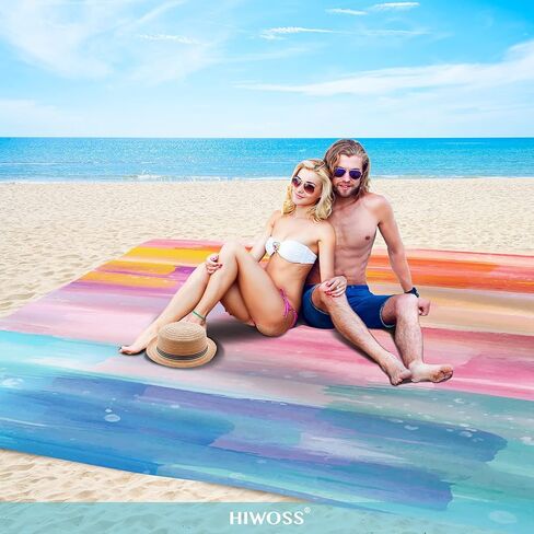Sand Proof Beach Blanket,Waterproof Sand Free Beach Mat Large 71"x 60" with Corner Pockets,Portable Mesh Bag for Beach Festival,Picnic,Travel and Outdoor Camping,Rainbow Watercolor Painting in Kuwait