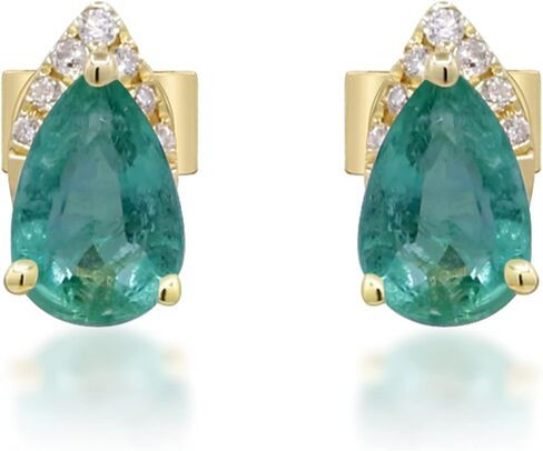 أقراط جين آند جريس من الذهب الأصفر عيار 10 قيراط من الزمرد الزامبي الطبيعي والألماس الطبيعي | مجوهرات مصنوعة يدويًا من الزمرد بقطع الكمثرى من مصادر أخلاقية وأصيلة وعضوية in Kuwait