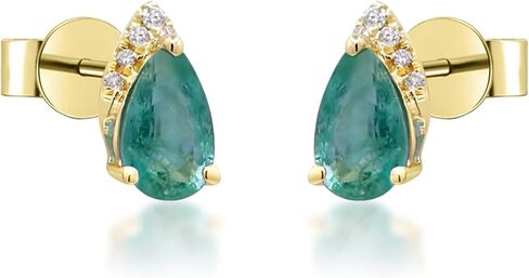 أقراط جين آند جريس من الذهب الأصفر عيار 10 قيراط من الزمرد الزامبي الطبيعي والألماس الطبيعي | مجوهرات مصنوعة يدويًا من الزمرد بقطع الكمثرى من مصادر أخلاقية وأصيلة وعضوية in Kuwait