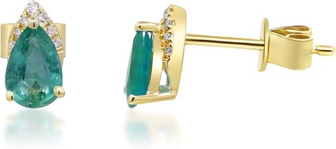 أقراط جين آند جريس من الذهب الأصفر عيار 10 قيراط من الزمرد الزامبي الطبيعي والألماس الطبيعي | مجوهرات مصنوعة يدويًا من الزمرد بقطع الكمثرى من مصادر أخلاقية وأصيلة وعضوية in Kuwait