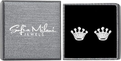 SOFIA MILANI - Solid 925 Sterling Silver Earrings for Women - Crown Stud Earrings - 20237 in Kuwait
