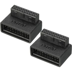 MECCANIXITY USB 3.0 19Pin 90 Degree Adapter, Male to Female Right Angle Socket for Motherboard Internal Header 2Pcs