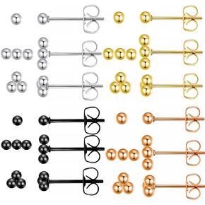 12Pairs 20G Mix Color Stainless Steel Ball Stud Earrings for Men Women Minimalist Sphere Cartilage Piercing Studs Earrings,Ball Hypoallergenic Jewelry,Girls' Ball Earrings