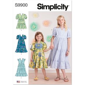 Simplicity Children's and Girls' Tiered Dress Sewing Pattern Packet, Design Code S9900, Sizes 3-4-5-6