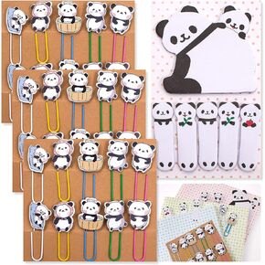30Pcs Panda Paperclip Bookmarks, 3 Set Cute Panda Bookmark Clips with 1 Sheet Panda Sticky Notes-Funny Paperclips Bookmarks Planner Clips for Office Supplies Coworkers Teachers' Day Gifts