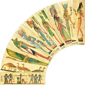 مجموعة من 10 علامات مرجعية من ورق البردي المصري مصنوعة في مصر مع الآلهة المصرية القديمة والملوك والملكات المصرية.