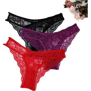Women’s Sexy Panties Lace Panties Underwear Floral Lace Cut Out Low Rise T-Back Underpants Lace Thongs for Women Pack