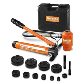AMZCNC 8 Ton 1/2" to 2" Hydraulic Knockout Punch Driver Tool Kit Electrical Conduit Hole Cutter Set KO Tool Kit with 6 Dies Hole Complete Tool (Knockout Punches) (8T（1/2"~2"）)