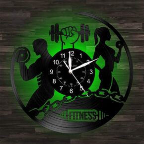 Fitness Theme Cool Man Cool Lady Healthy Body Wall Decor Art Decor CD Vinyl Clock Home Decor Birthdya Gift for Lover 12inches (30cm) (NO LED)