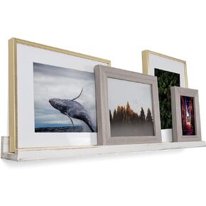 إطار صور ريفي من Rustic State Ted Narrow للتركيب على الحائط من الخشب، رف عائم لغرفة المعيشة، المطبخ، غرفة النوم، الحمام، تخزين ديكور المكتب - 36 بوصة - أبيض مغسول